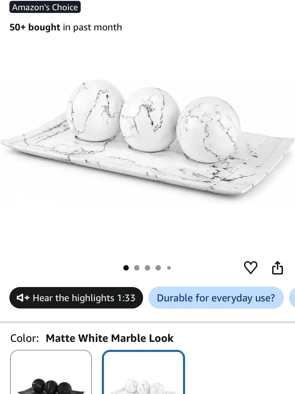 Marble Decorative Spheres Set of 3 - White Marble Accent Decor
